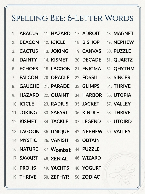 Spelling Bee 6 Letter Words